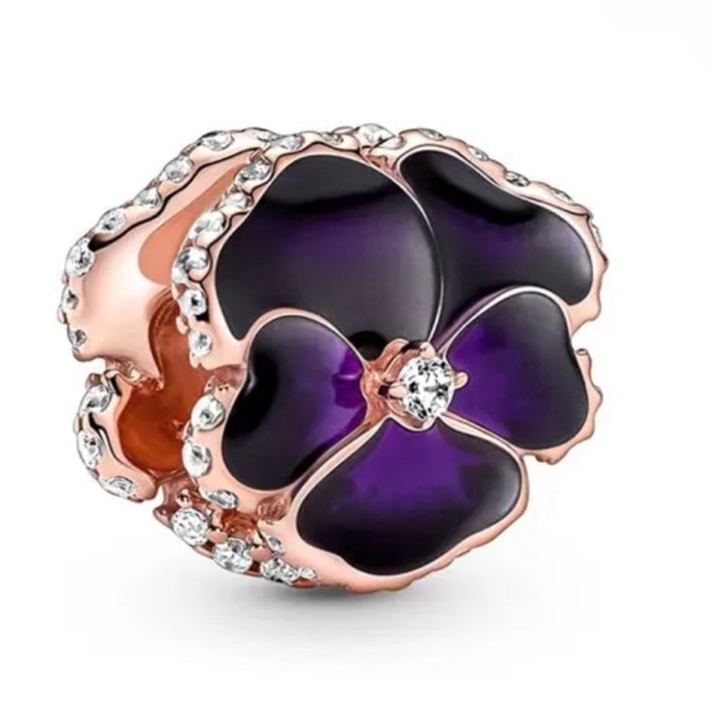 NEW Flower Rose Gold & Purple Pandora Style Charm